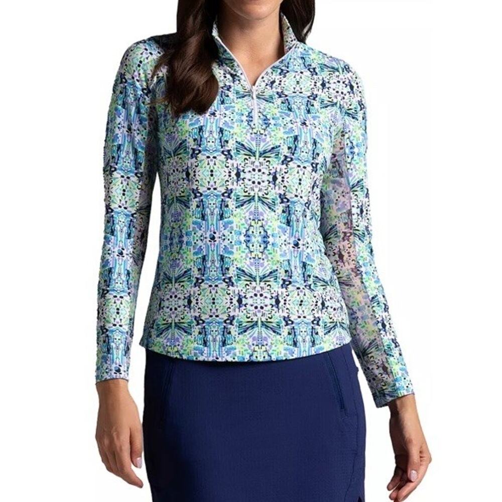 IBKUL Women's Ridley Print Long Sleeve Mock Neck Golf 1/4 Zip Shirt Top Size XS